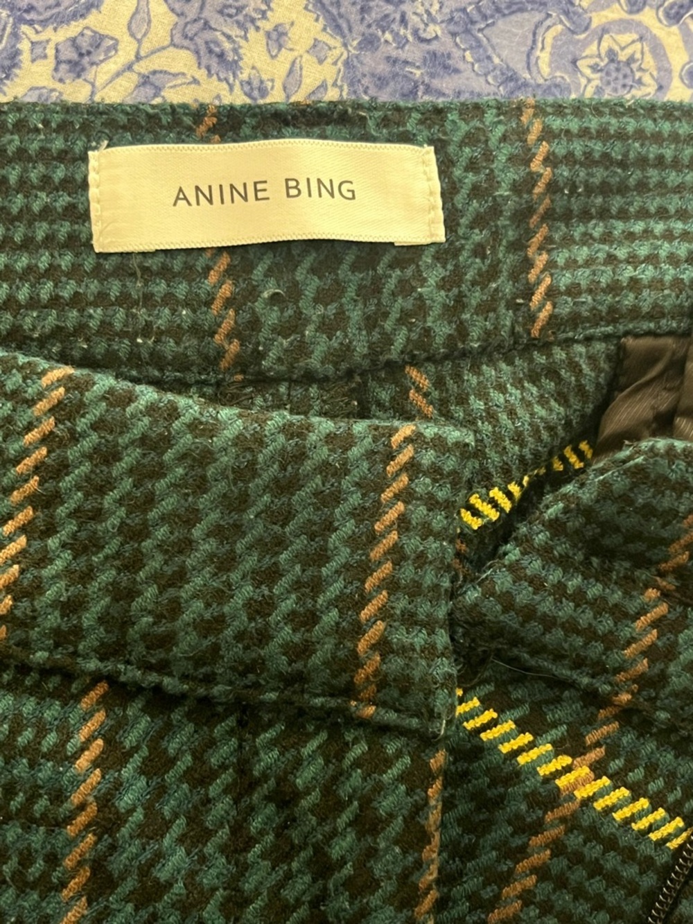 Anine Bing Cindy Bootcut/Kick Flare Check Plaid Green Black Yellow Pants S-M - Picture 7 of 9